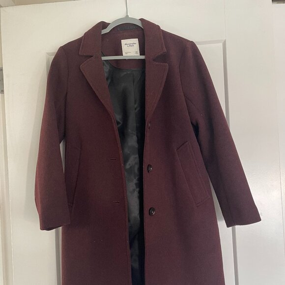 Abercrombie Women's Wool-Blend Dad Coat in XS Petite - Dark Burgundy - Picture 2 of 5
